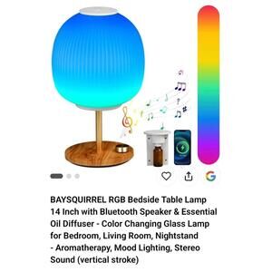 RGB Bedside Table Lamp 14 Inch with Bluetooth Speaker & Essential Oil Diffuse...